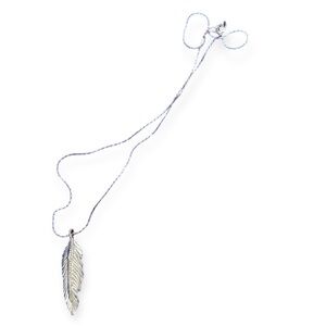 Express Silver Feather Pendant Necklace Long Chain Boho Festival Layering